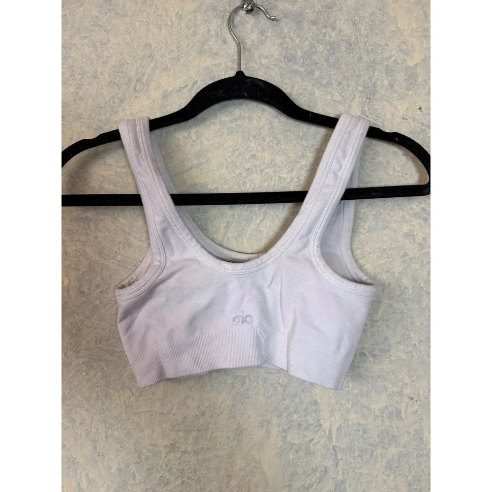 Alo Yoga Wellness Bra Womens Size S White Ribbed Seamless Scoop Top